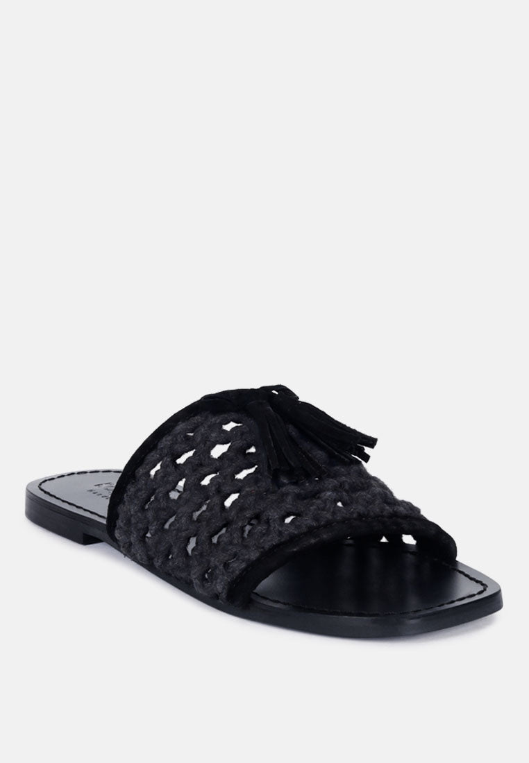 Cedar Handwoven Natural Tassel Flats - Glamourous Grace