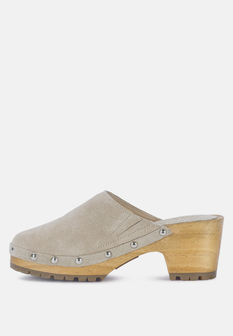 Cedrus Fine Suede Studded Clogs Mules - Glamourous Grace