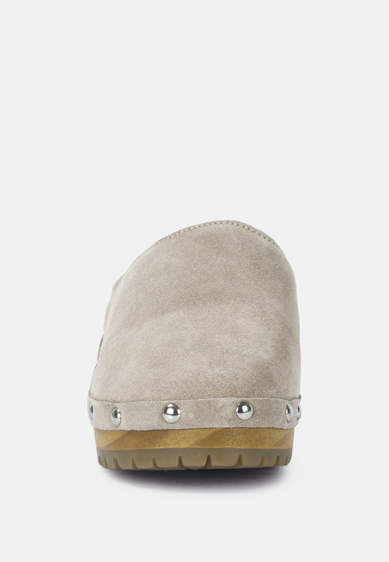 Cedrus Fine Suede Studded Clogs Mules - Glamourous Grace