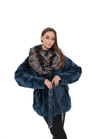 Calabria Genuine Astrakhan Silver Fox Trim Coat
