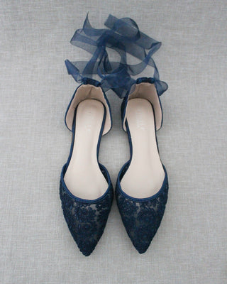 Crochet Lace Pointy Toe with Ankle Tie or Ballerina Lace Up