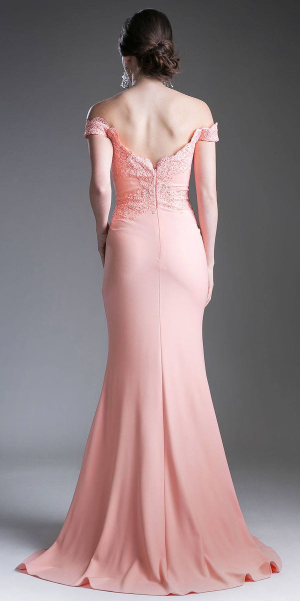 Cinderella Divine CF158 Off Shoulder Floor Length Evening Gown Applique Bodice - Glamourous Grace