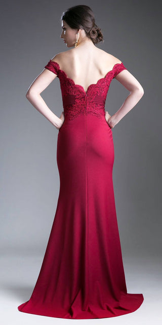 Cinderella Divine CF158 Off Shoulder Floor Length Evening Gown Applique Bodice