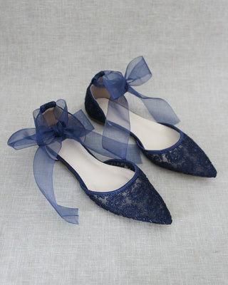 Crochet Lace Pointy Toe with Ankle Tie or Ballerina Lace Up
