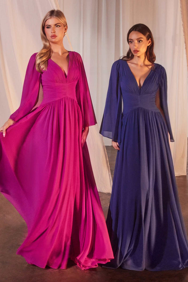Ladivine CH028 Long A-Line Caplet Dress in Chiffon - Glamourous Grace