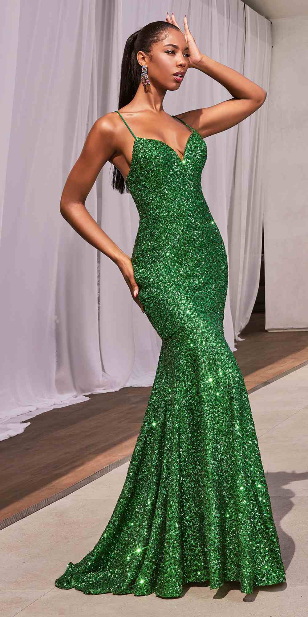 Ladivine CH066 Long Fitted Sequin Mermaid Gown - Glamourous Grace