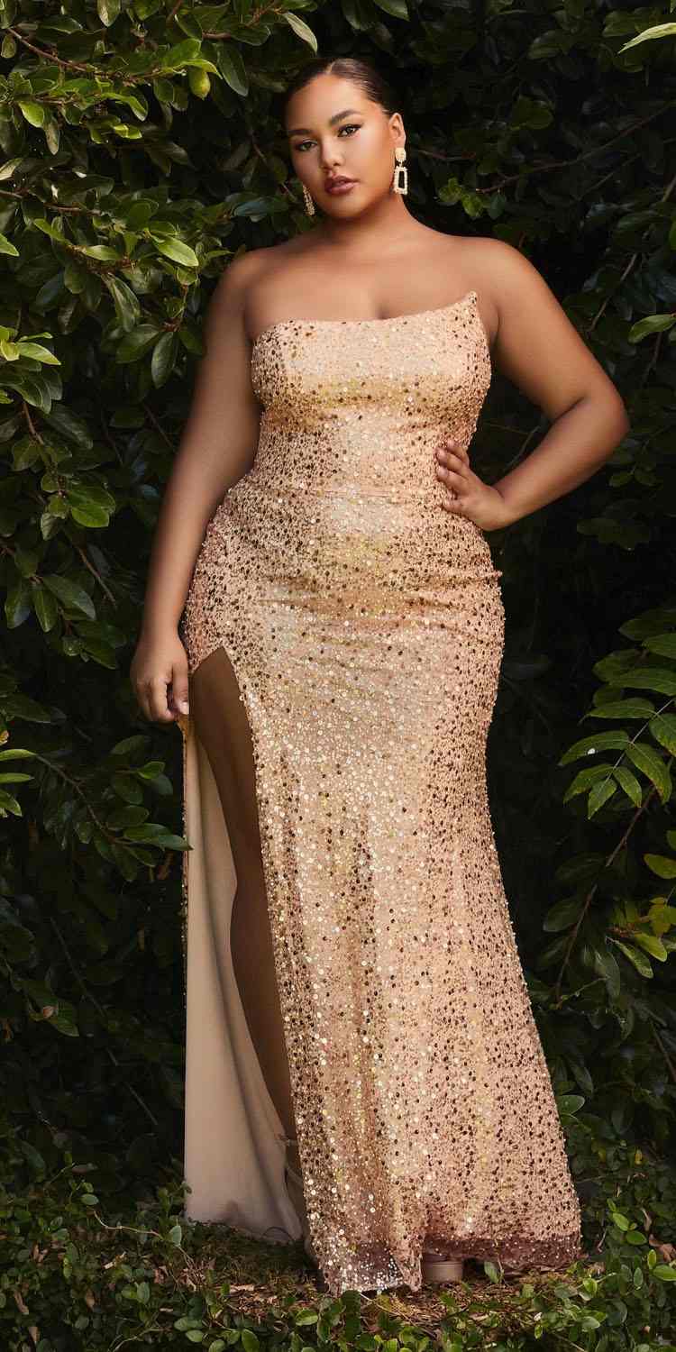 Cinderella Divine CH165C Long Strapless Asymmetrical Fitted Sequin Gown - Glamourous Grace