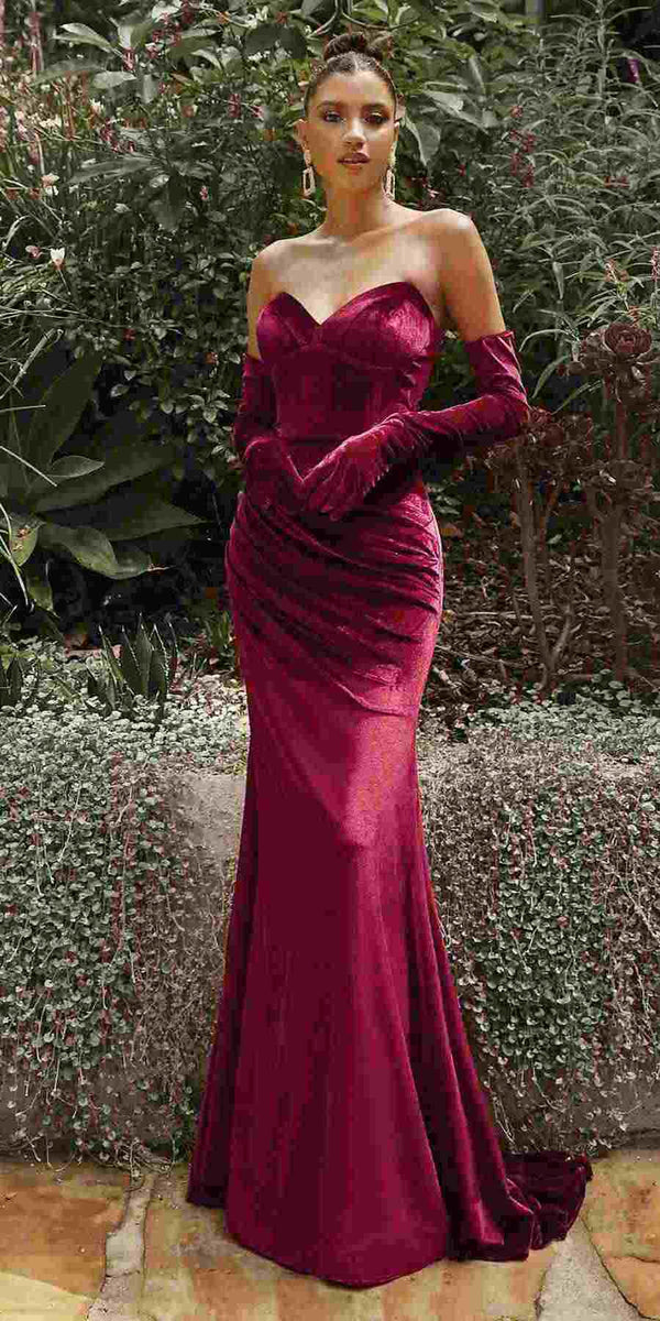 Cinderella Divine CH176 Vintage Velvet Hollywood Strapless Fitted Gown - Glamourous Grace