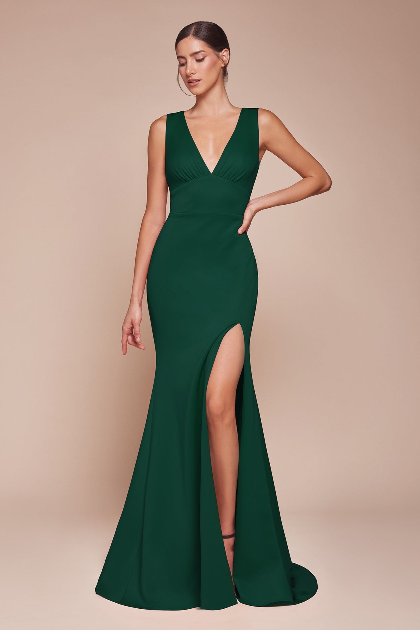 Ladivine CH395 Long Sleeveless V-Neckline Chiffon Dress - Glamourous Grace