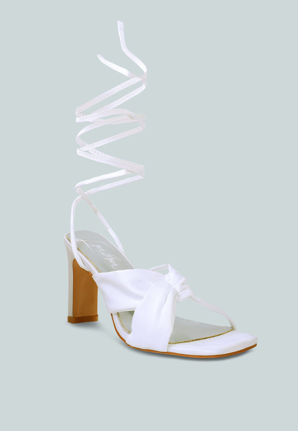 Chasm Satin Ruched Strap Tie Up Sandals - Glamourous Grace