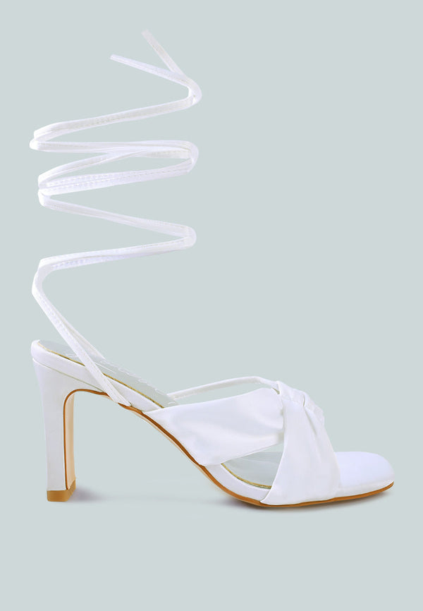 Chasm Satin Ruched Strap Tie Up Sandals - Glamourous Grace