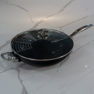 CHD Dual Ceramic Layer, Diamond Reinforced Nonstick 12.5" Wok with Glass Lid | Made in Switzerland