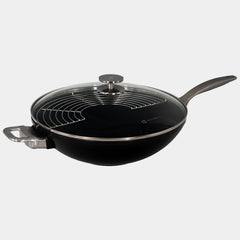 CHD Dual Ceramic Layer, Diamond Reinforced Nonstick 12.5" Wok with Glass Lid | Made in Switzerland
