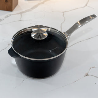 CXD Dual Ceramic Layer, Diamond Reinforced Nonstick Saucepan with Glass Lid | Made in Switzerland