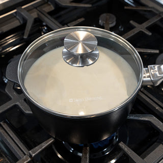 CXD Dual Ceramic Layer, Diamond Reinforced Nonstick Saucepan with Glass Lid | Made in Switzerland