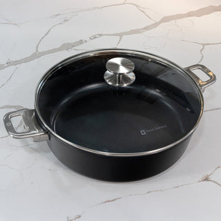 CHD Dual Ceramic Layer, Diamond Reinforced Nonstick Braiser with Glass Lid | Made in Switzerland