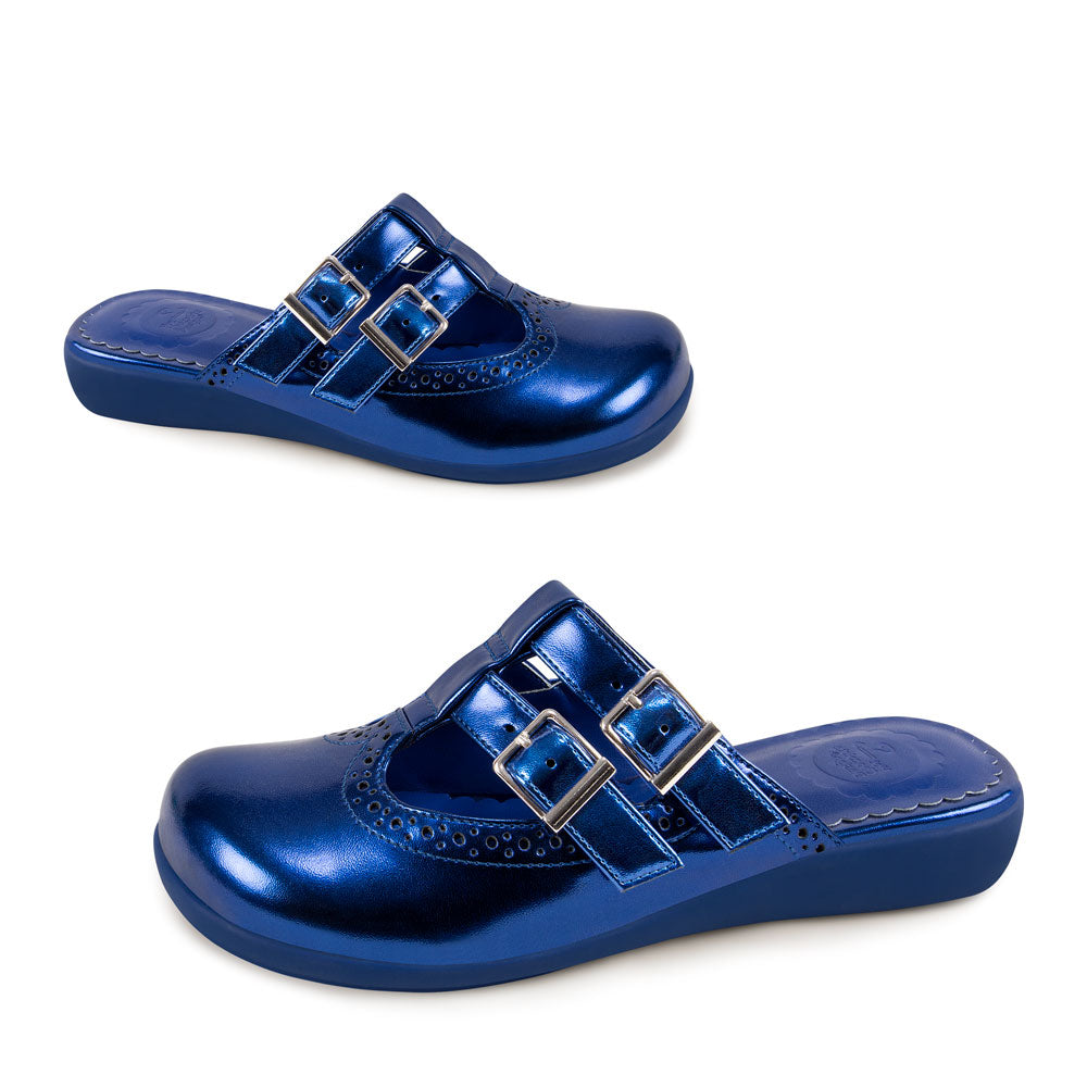 Chrome Crush Blue Women's Mary Jane Clogs - Glamourous Grace