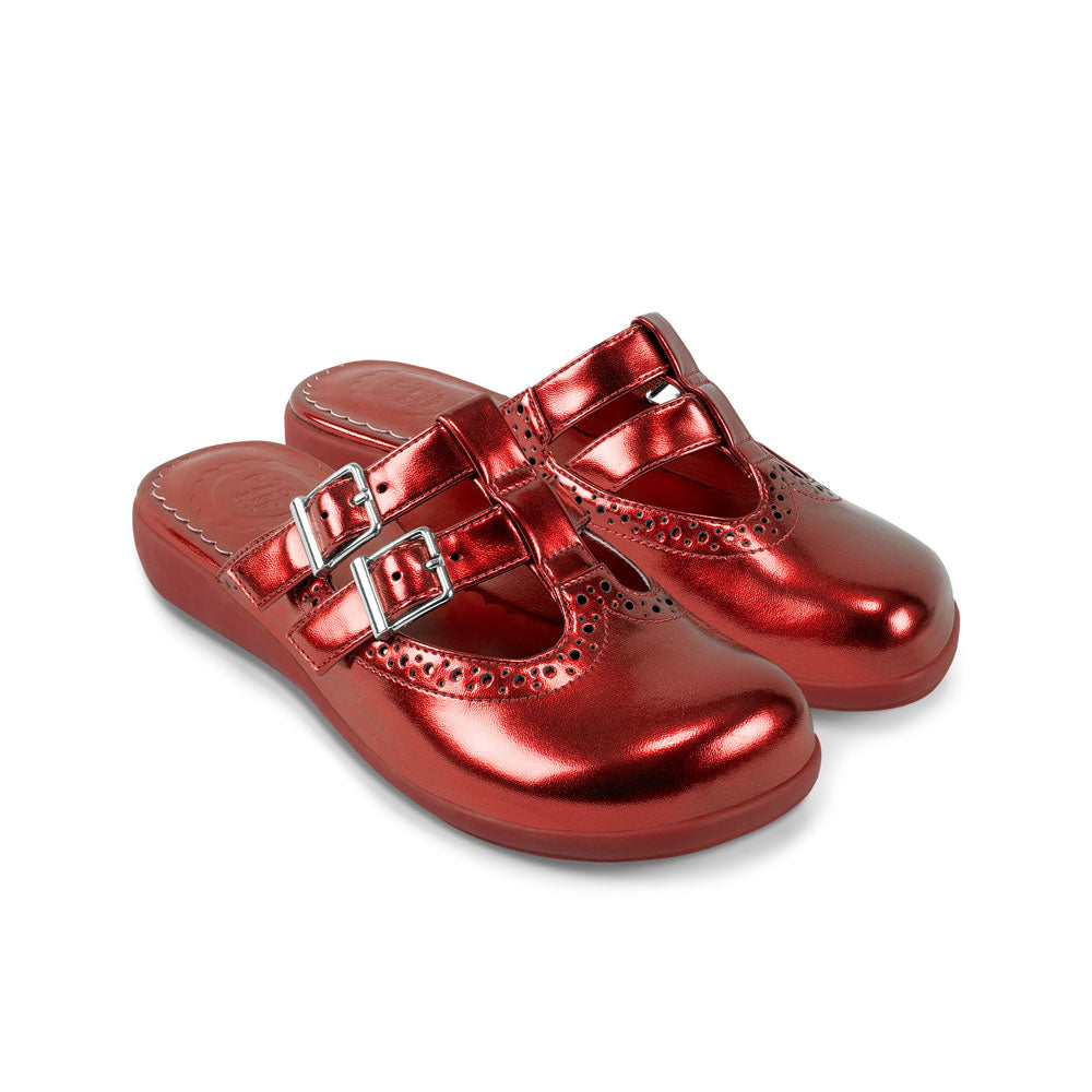 Chrome Crush Crimson Women's Mary Jane Clogs - Glamourous Grace