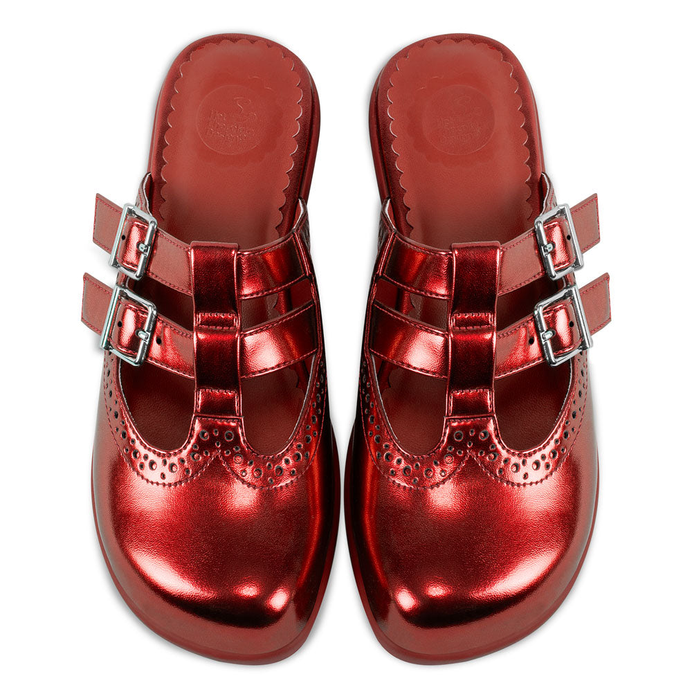 Chrome Crush Crimson Women's Mary Jane Clogs - Glamourous Grace