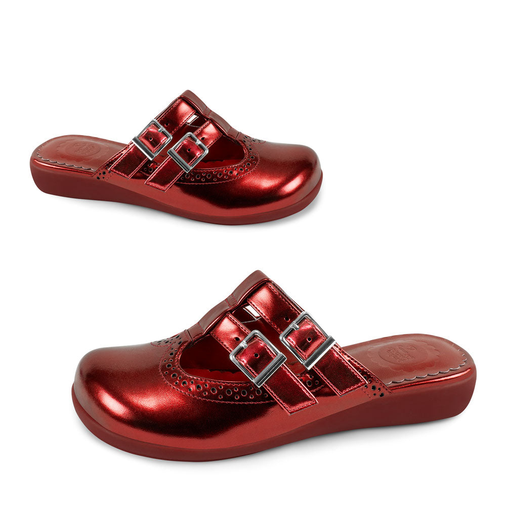 Chrome Crush Crimson Women's Mary Jane Clogs - Glamourous Grace