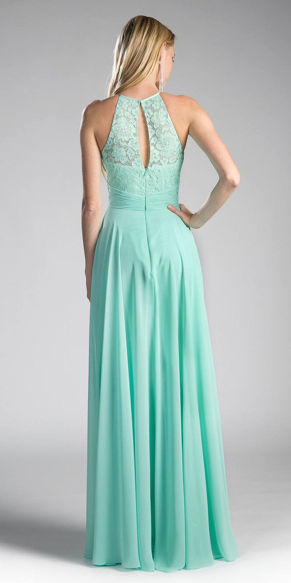 CLEARANCE - Cinderella Divine CJ228 Halter Lace Long Dress Keyhole Neckline (Size 18) - Glamourous Grace