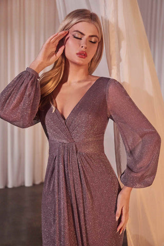 Ladivine CK2141 Long Sleeve Sheath Draped Dress