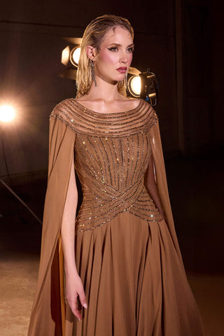 Ladivine CL08 Long A-Line Chiffon Flowing Cape Evening Gown
