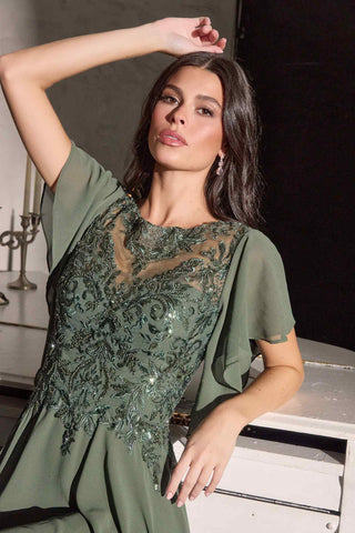 Ladivine CL09 Flutter Sleeve Illusion Neck A-Line Chiffon Gown