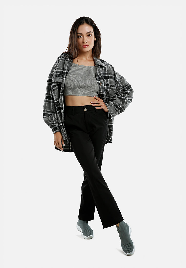 Long Sleeves Oversized Checkered Shacket - Glamourous Grace