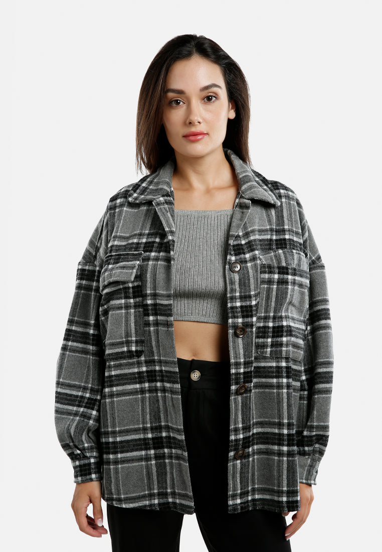 Long Sleeves Oversized Checkered Shacket - Glamourous Grace