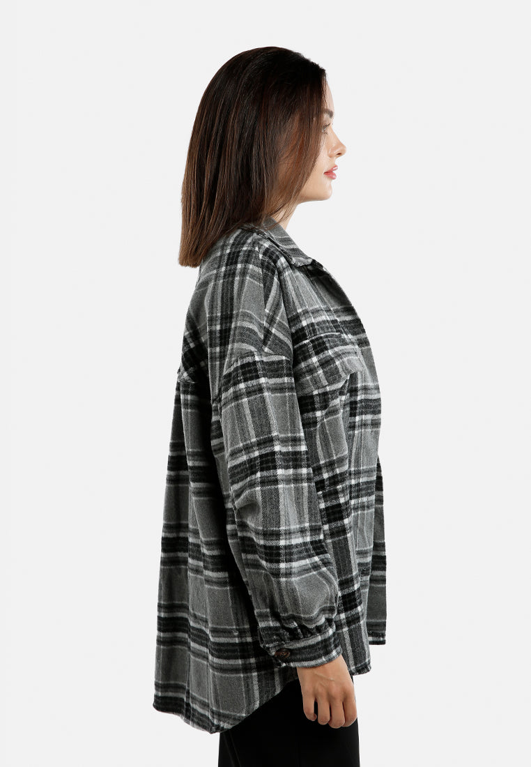 Long Sleeves Oversized Checkered Shacket - Glamourous Grace