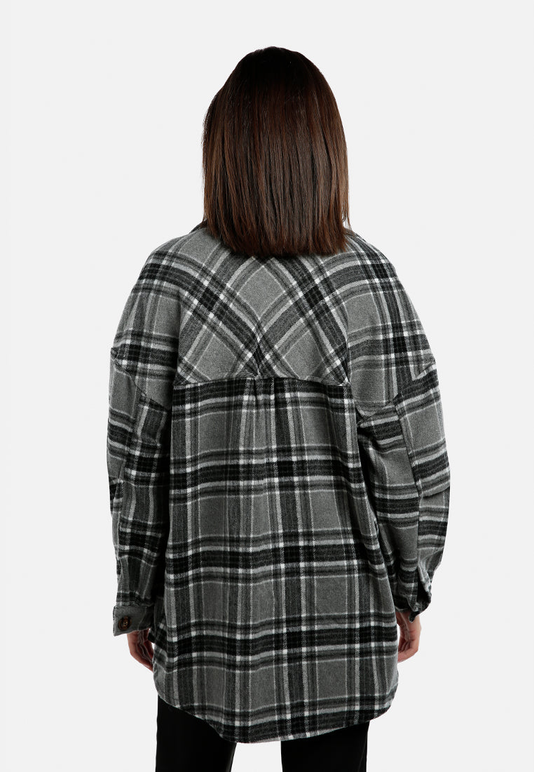 Long Sleeves Oversized Checkered Shacket - Glamourous Grace