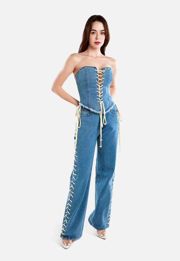 Lace Up Denim Trousers - Glamourous Grace