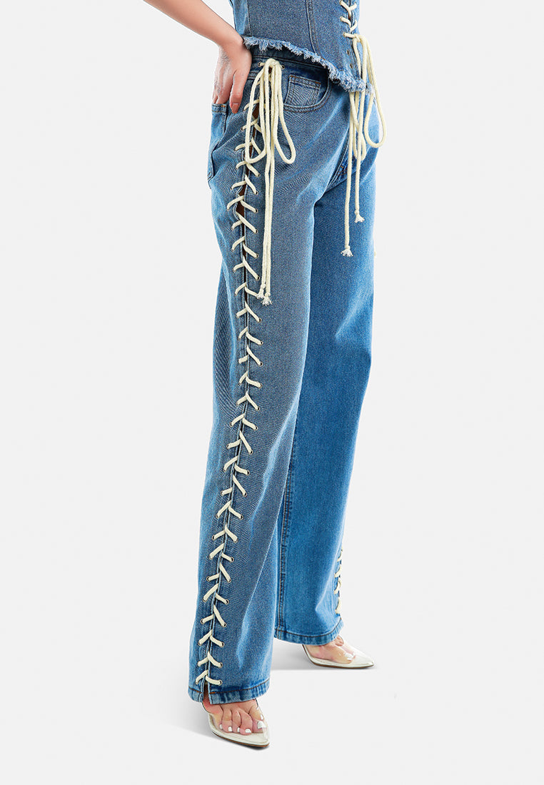 Lace Up Denim Trousers - Glamourous Grace