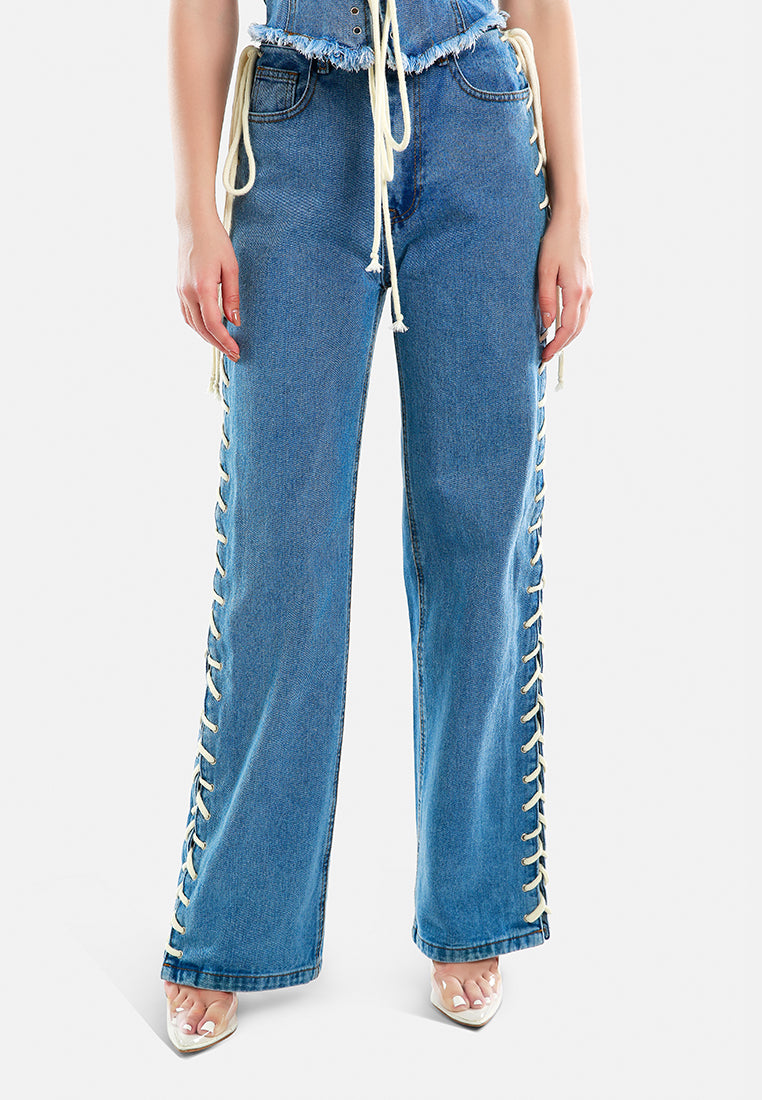 Lace Up Denim Trousers - Glamourous Grace