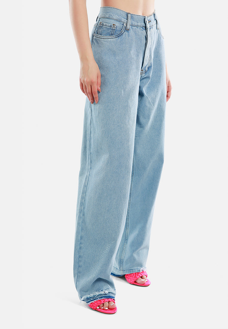 Ripped Wide Leg Denim Trousers - Glamourous Grace