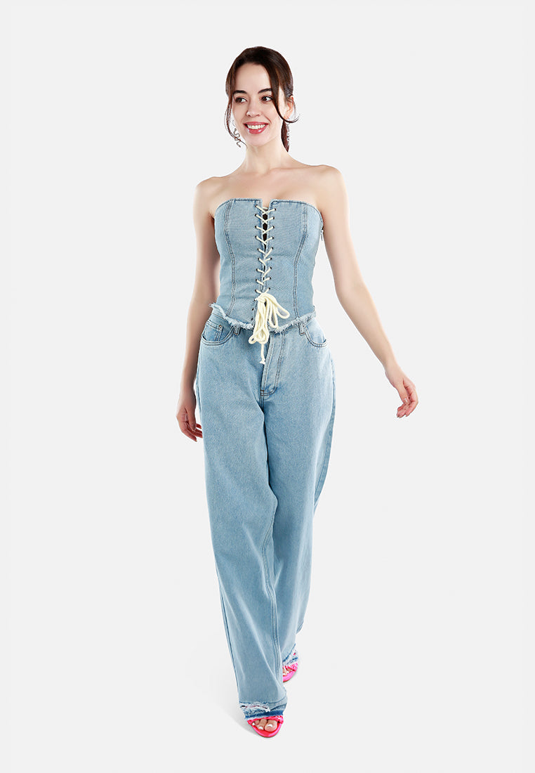 Ripped Wide Leg Denim Trousers - Glamourous Grace