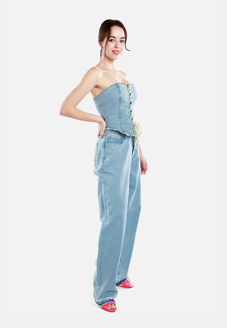 Ripped Wide Leg Denim Trousers - Glamourous Grace