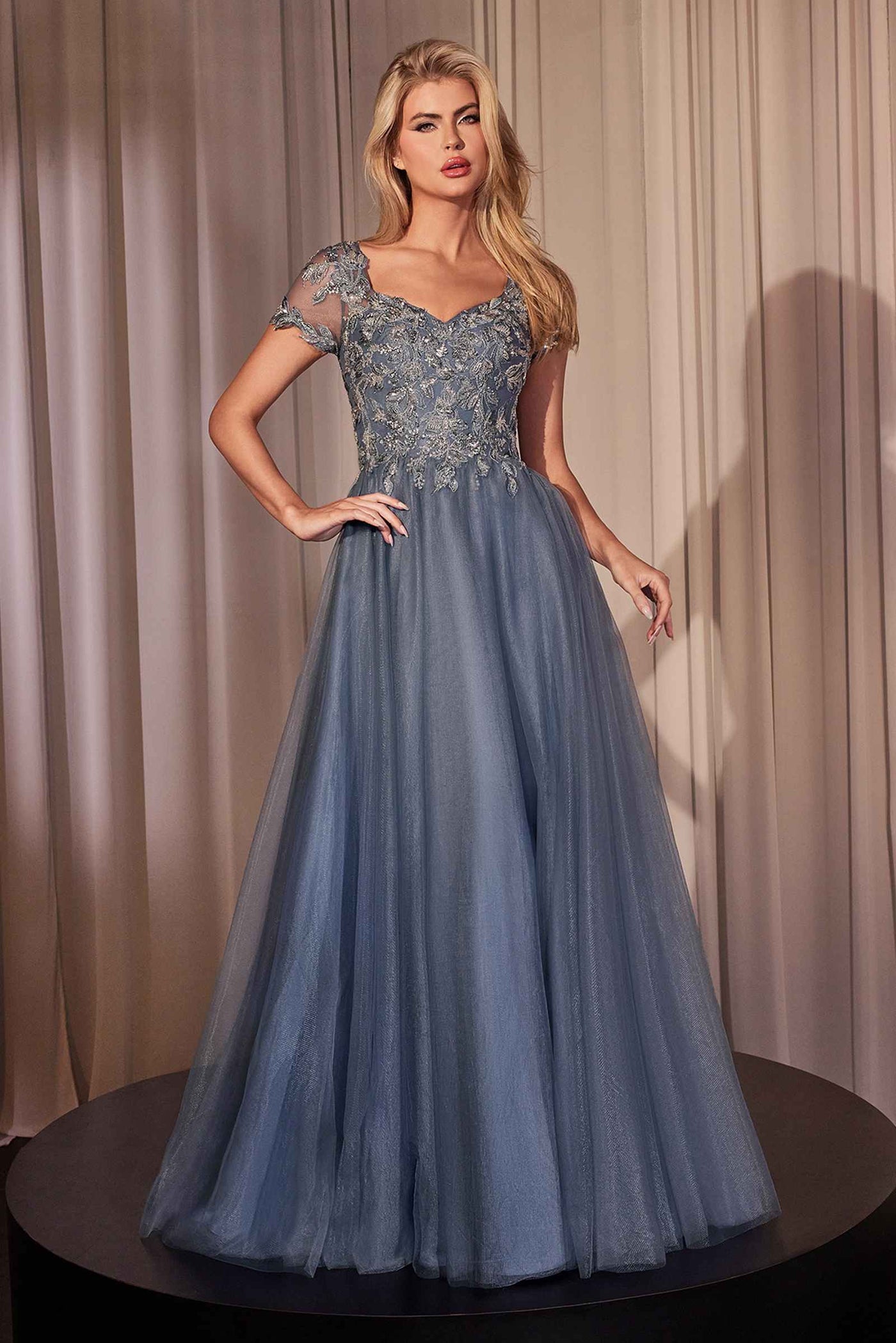 Ladivine CM360 Embellished Lace Layered Tulle Ball Gown - Glamourous Grace