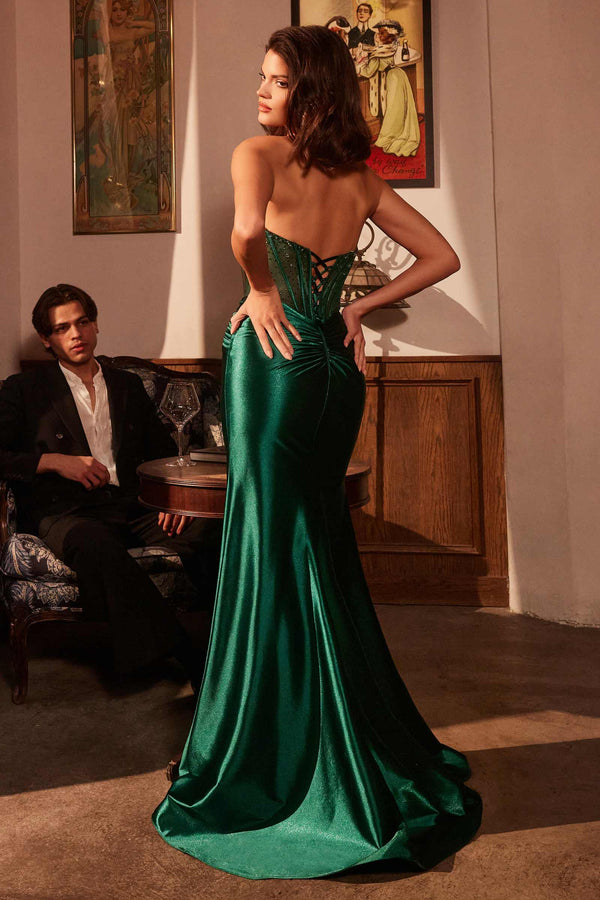 Ladivine CM378 Dress Strapless Satin Corset Prom Gown - Glamourous Grace