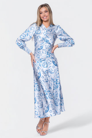Audrey Dress Long Sleeve (Blue Pattern)