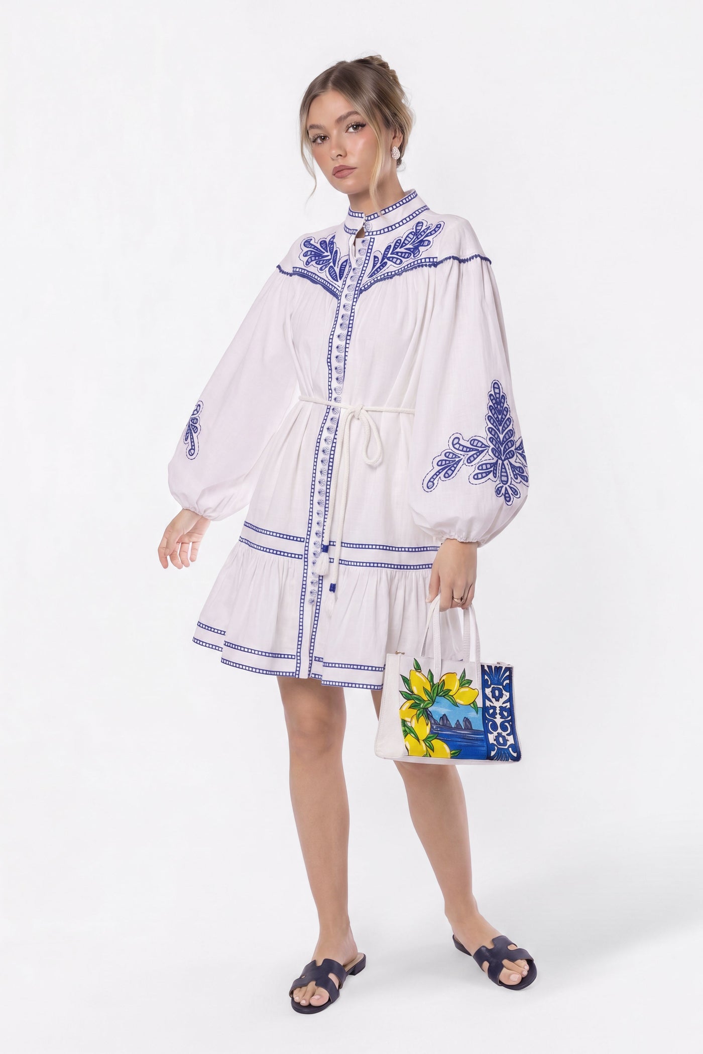 Allison Dress (White Blue) - Glamourous Grace