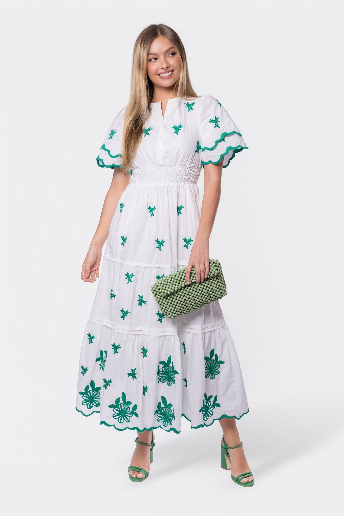 Estelle Dress (White Green) - Glamourous Grace