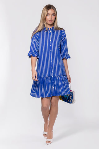 Kiana Dress 37" (Blue Stripe)