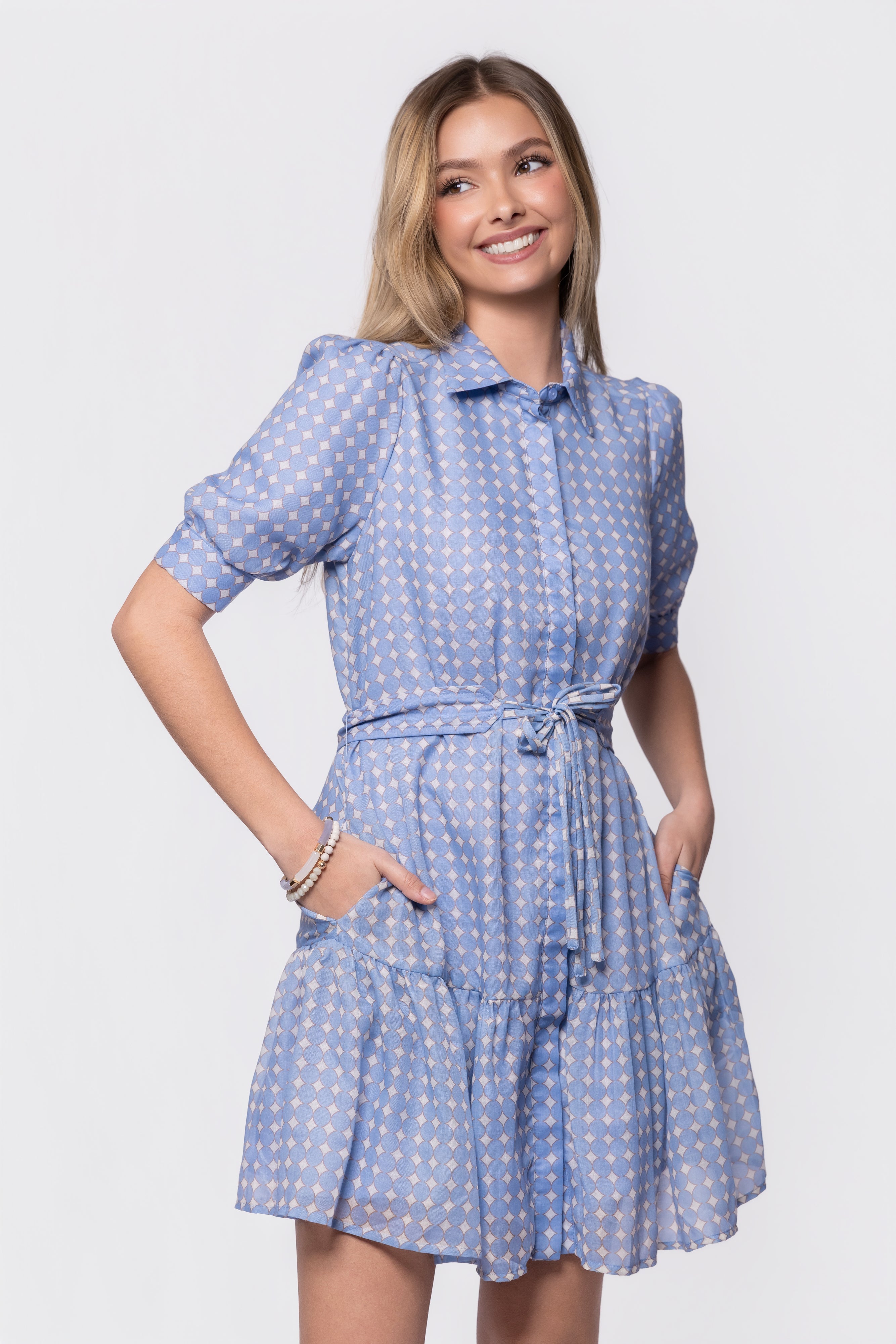 Elisa Dress 36" (White/Blue) - Glamourous Grace