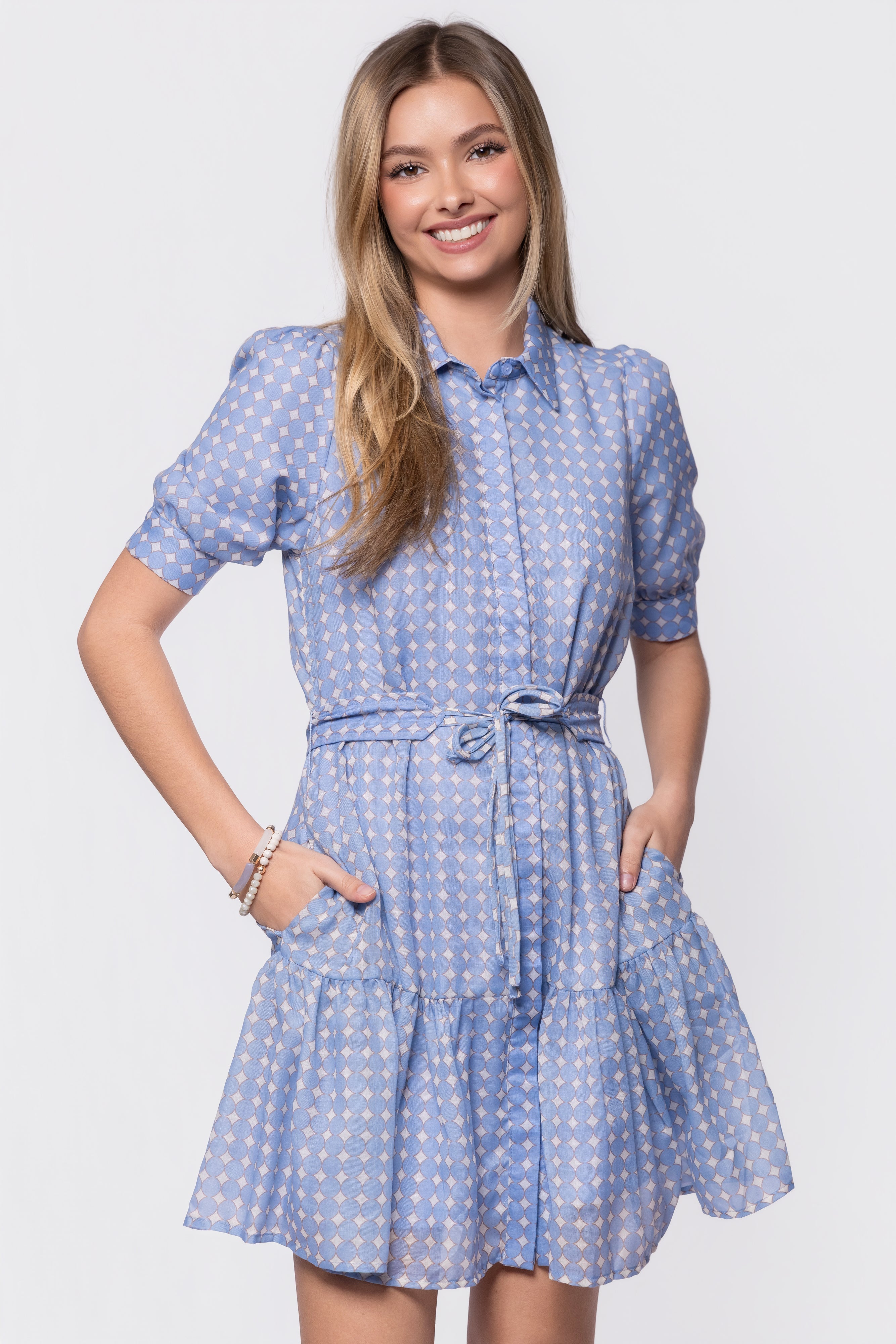 Elisa Dress 36" (White/Blue) - Glamourous Grace