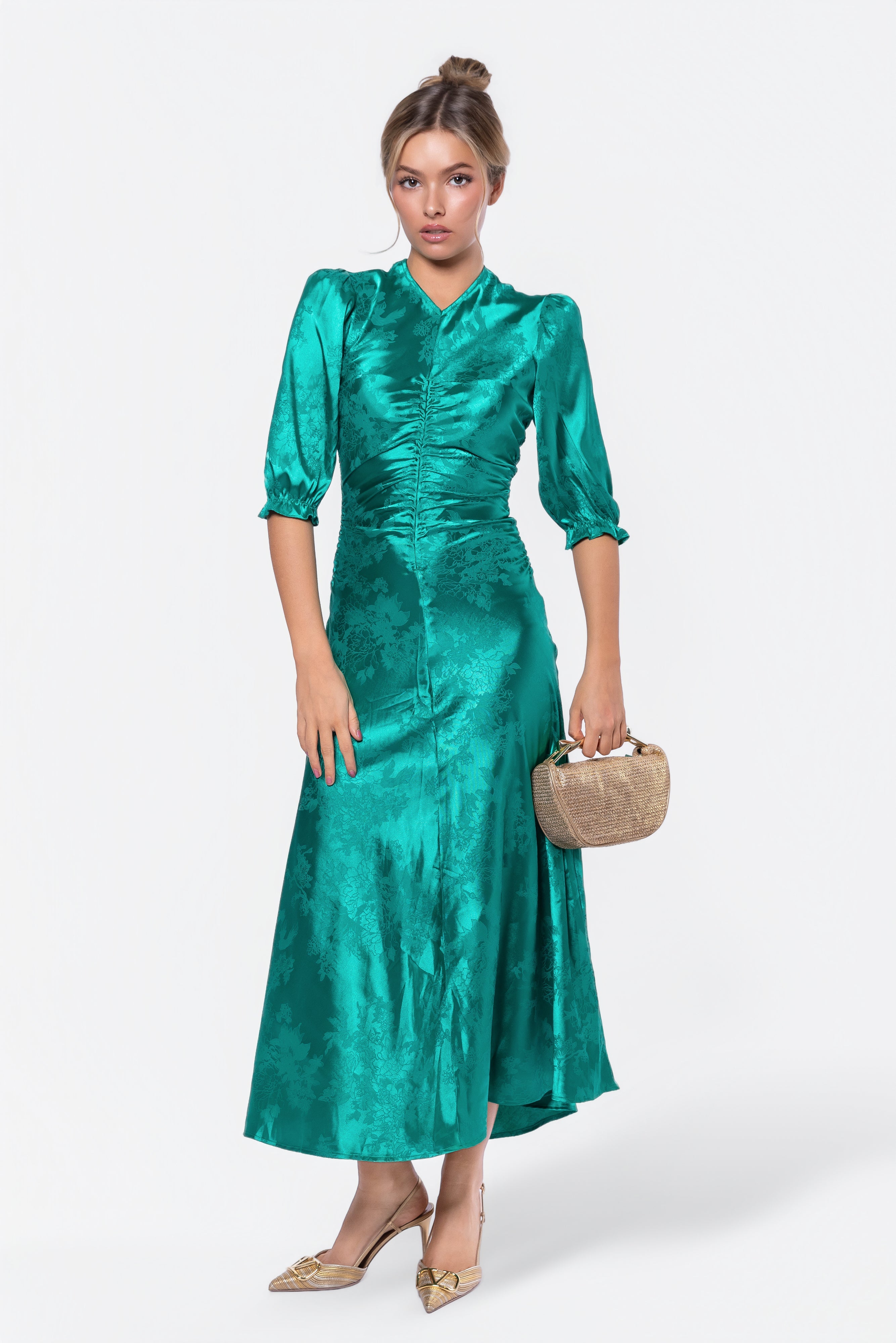 Audrey Dress Short Sleeve (Kelly Green) - Glamourous Grace