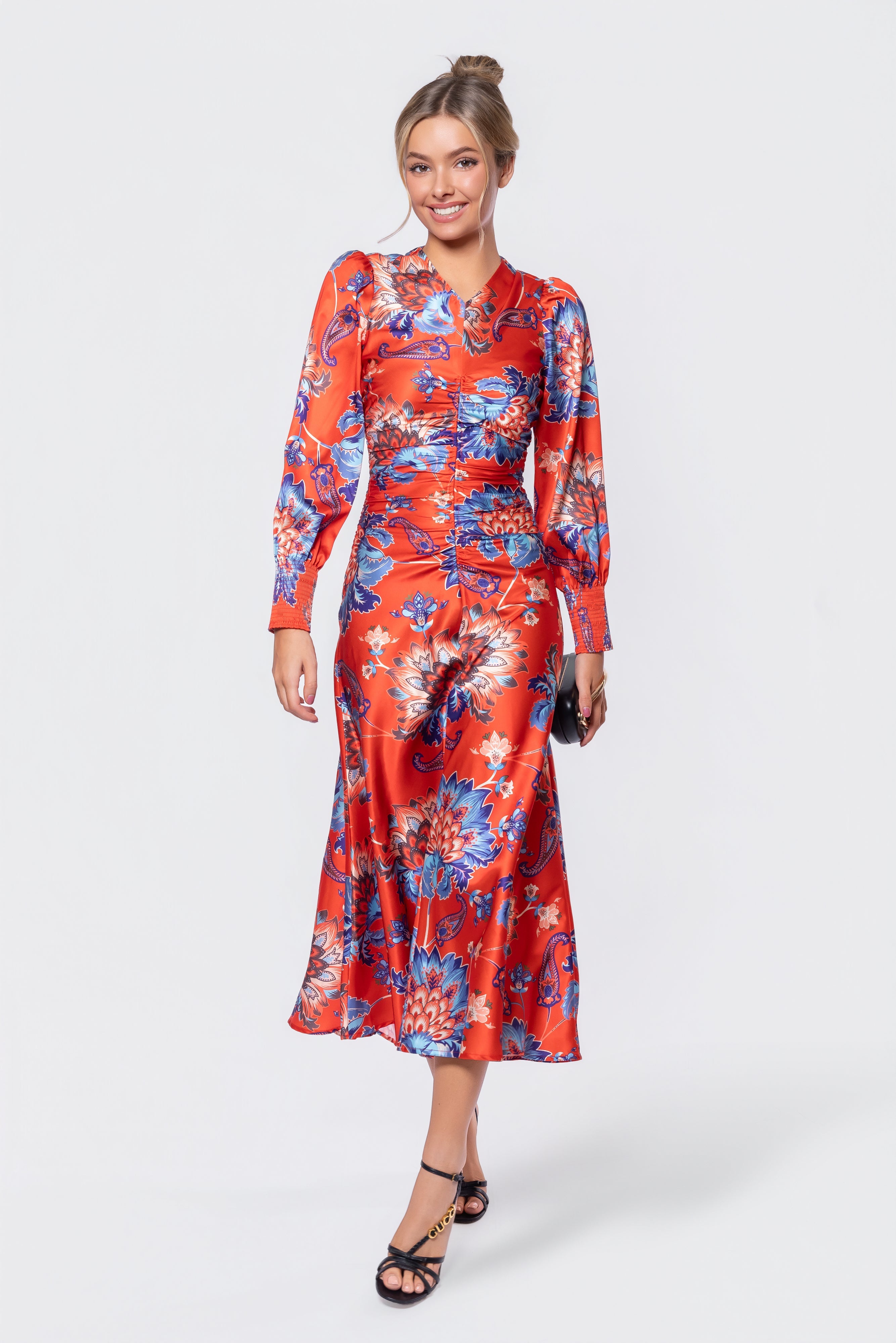 Audrey Dress Long Sleeve (Red/Blue) - Glamourous Grace
