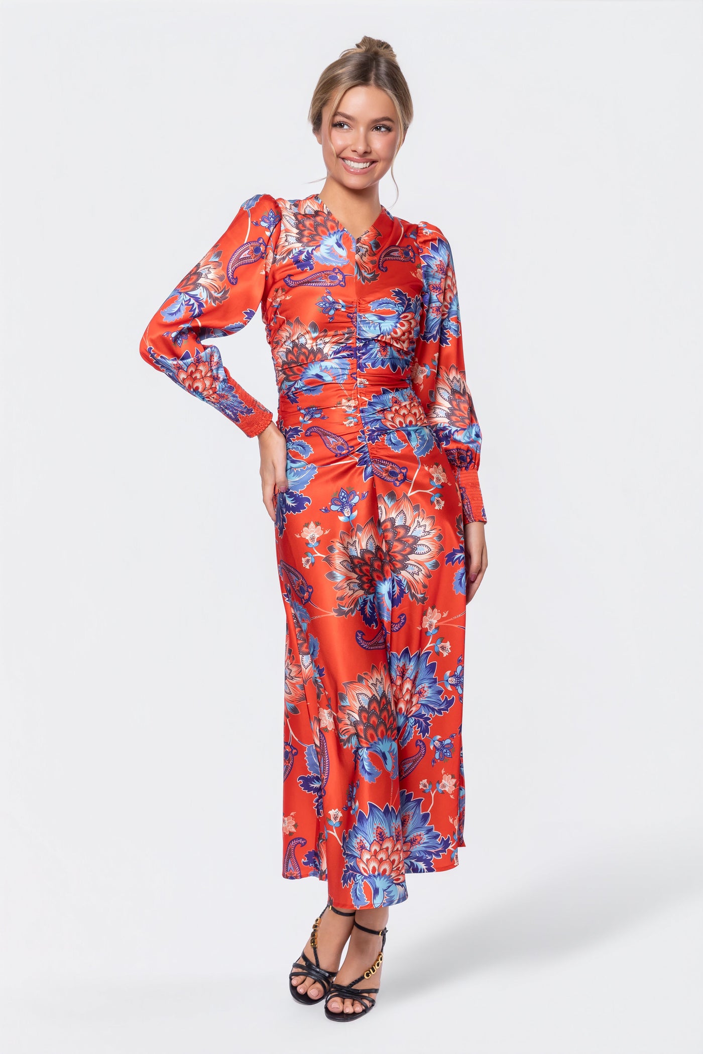Audrey Dress Long Sleeve (Red/Blue) - Glamourous Grace