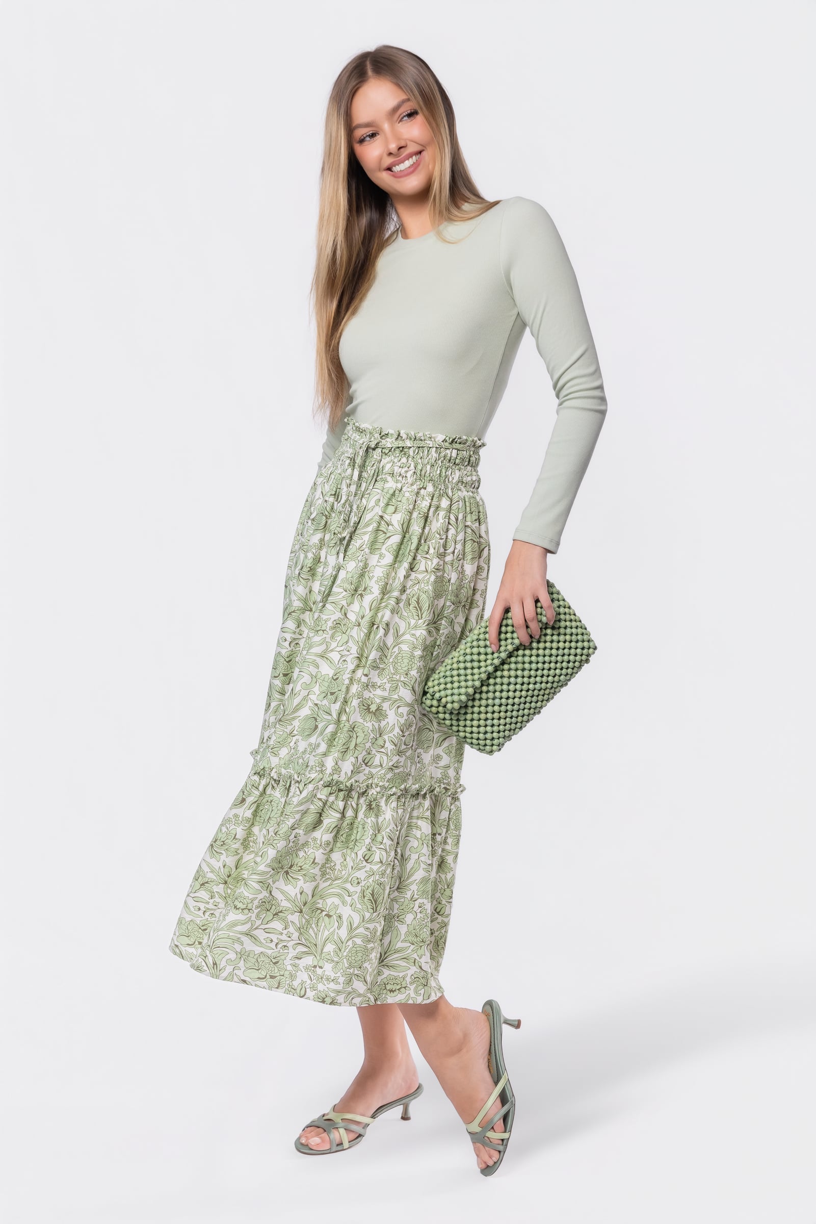 Nancy Skirt (White/Green) - Glamourous Grace